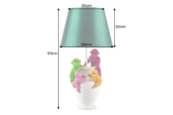 Handgefertigte Tischlampe MONKEY 60cm weiß bunt grüner Stoffschirm Affen-Skulpturen