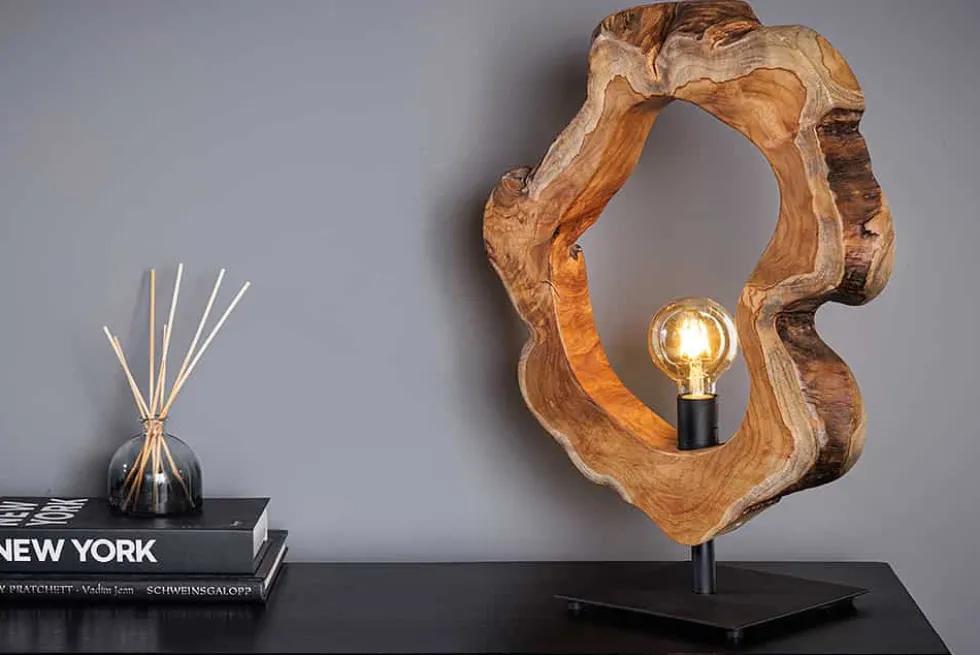 Handgefertigte Tischlampe ORGANIC ARTWORK 55cm natur Teakholz