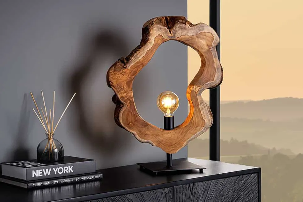Handgefertigte Tischlampe ORGANIC ARTWORK 55cm natur Teakholz