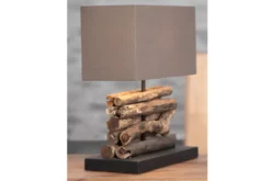 Handgefertigte Tischlampe PERIFERE 40cm braun Treibholz Leinenschirm