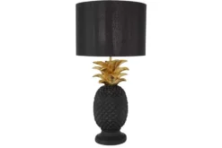 Handgefertigte Tischlampe PINEAPPLE 50cm schwarz Ananas-Design gold mit Stoffschirm