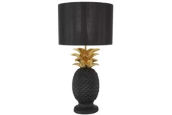Handgefertigte Tischlampe PINEAPPLE 50cm schwarz Ananas-Design gold mit Stoffschirm