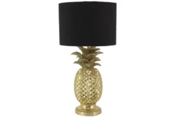 Handgefertigte Tischlampe PINEAPPLE 50cm gold schwarz Ananas-Design mit Stoffschirm