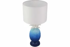 Handgefertigte Tischlampe PINEAPPLE 50cm blau weiß Ananas-Design mit Stoffschirm