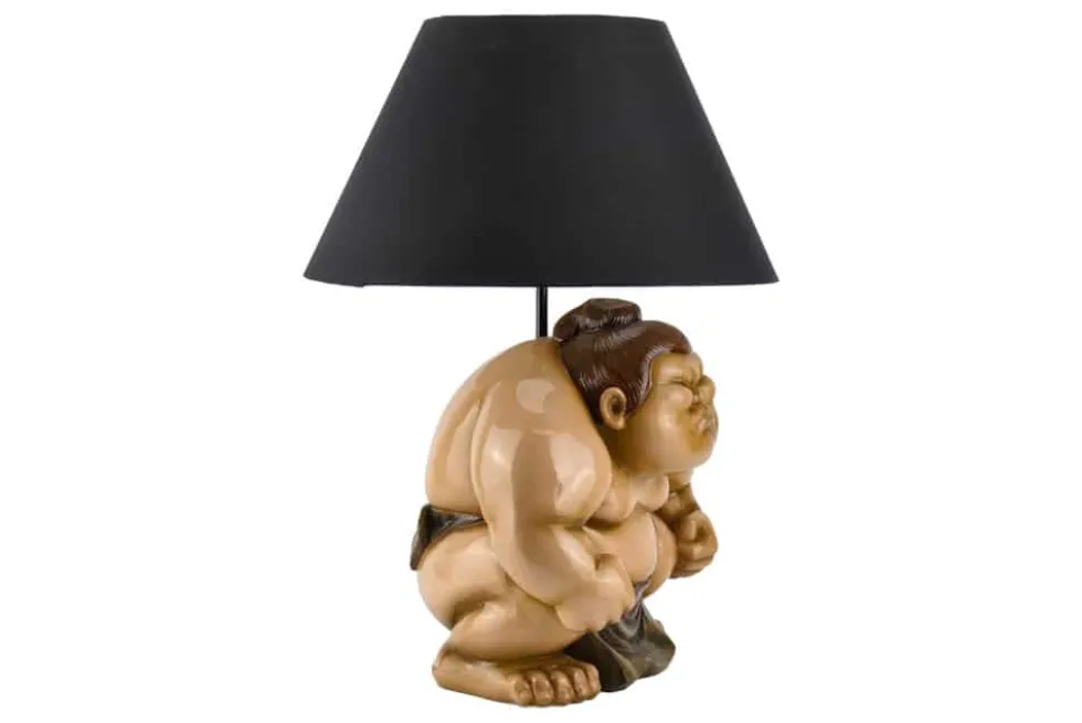 Handgefertigte Tischlampe SUMO 50cm schwarz Skulptur Stoffschirm