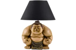 Handgefertigte Tischlampe SUMO 50cm schwarz Skulptur Stoffschirm