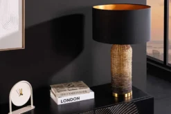Handgefertigte Tischlampe ZEA 60cm schwarz natur runder Lampenschirm Seegras