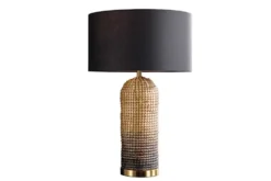 Handgefertigte Tischlampe ZEA 60cm schwarz natur runder Lampenschirm Seegras
