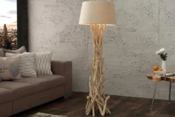 Handgefertigte Treibholz Stehlampe WILD NATURE 155cm sand mit Leinenschirm