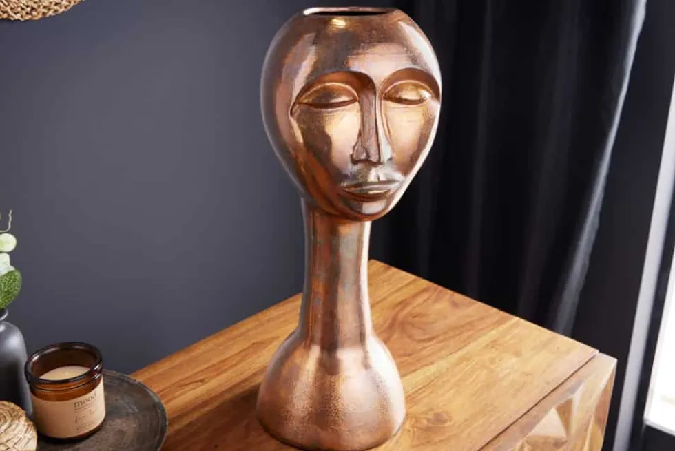 Handgefertigte Vase FACE 50cm Kupfer-Look Antik Aluminium abstrakt