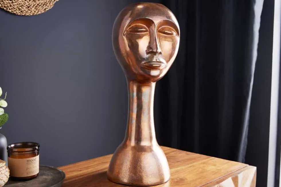 Handgefertigte Vase FACE 50cm Kupfer-Look Antik Aluminium abstrakt
