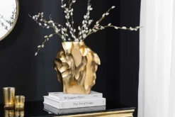 Handgefertigte Vase LIQUID 25cm gold Metall Hammerschlag Design