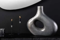 Handgefertigte Vase RING 40cm dunkelgrau Metall Dekoration Blumenvase