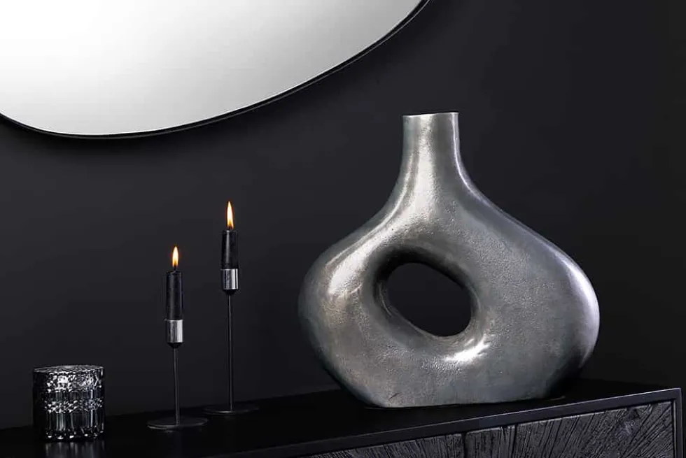 Handgefertigte Vase RING 40cm dunkelgrau Metall Dekoration Blumenvase
