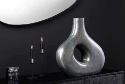 Handgefertigte Vase RING 30cm dunkelgrau Metall Dekoration Blumenvase