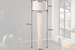Handmade Stehlampe ROUSILIQUE 180cm beige Treibholzlampe Leinenschirm Baumstamm