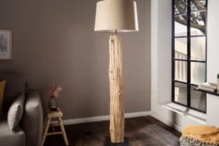 Handmade Stehlampe ROUSILIQUE 180cm beige Treibholzlampe Leinenschirm Baumstamm