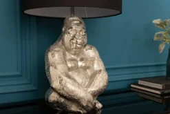Handmade Tischlampe KONG 60cm silber Metall Affe Gorilla Dekoleuchte schwarzer Lampenschirm