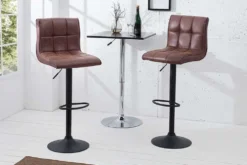 Höhenverstellbarer Barhocker MODENA vintage braun Microfaser Metall schwarz mit Lehne drehbar