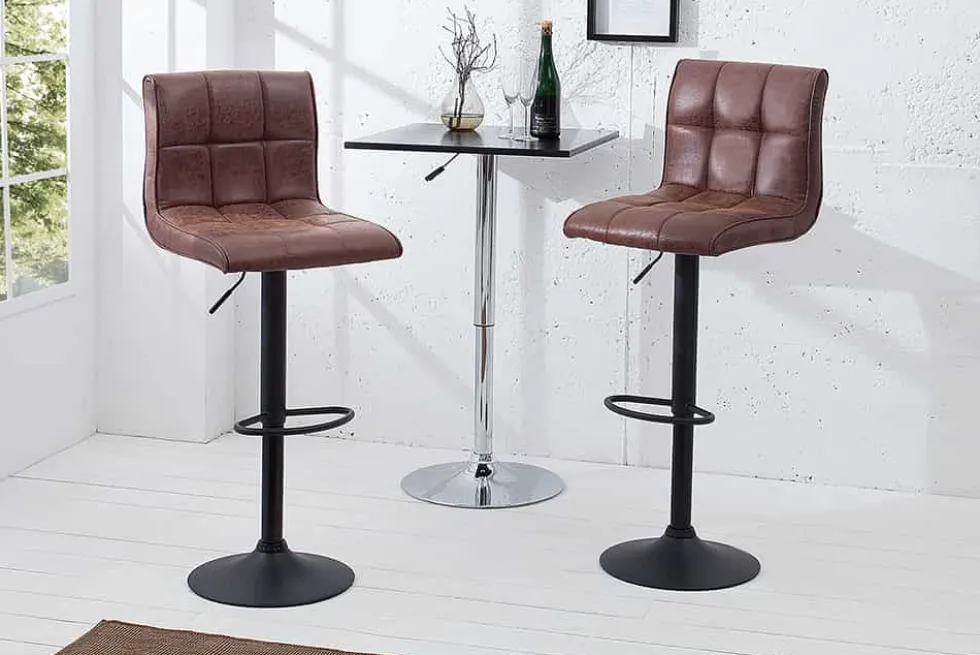 Höhenverstellbarer Barhocker MODENA vintage braun Microfaser Metall schwarz mit Lehne drehbar