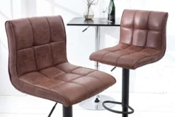 Höhenverstellbarer Barhocker MODENA vintage braun Microfaser Metall schwarz mit Lehne drehbar