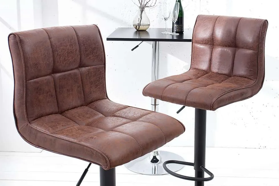 Höhenverstellbarer Barhocker MODENA vintage braun Microfaser Metall schwarz mit Lehne drehbar