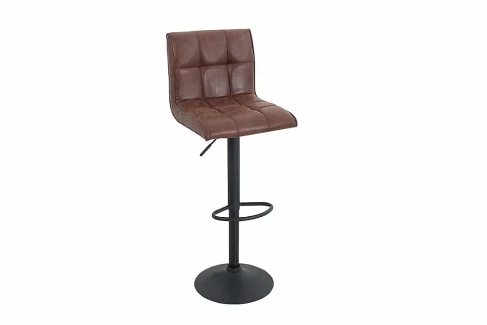 Höhenverstellbarer Barhocker MODENA vintage braun Microfaser Metall schwarz mit Lehne drehbar