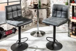 Höhenverstellbarer Barhocker MODENA vintage grau Microfaser Metall schwarz mit Lehne drehbar