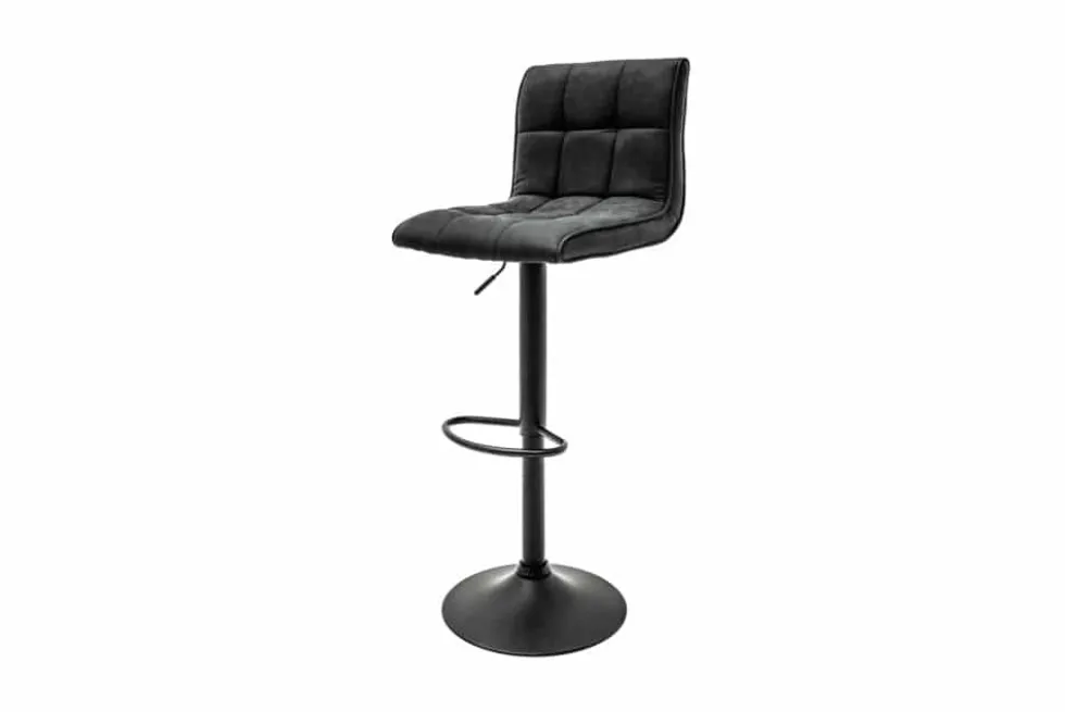 Höhenverstellbarer Barhocker MODENA vintage grau Microfaser Metall schwarz mit Lehne drehbar
