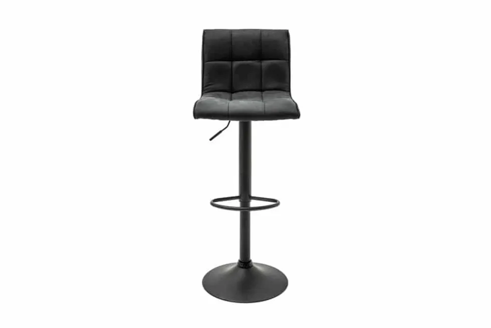 Höhenverstellbarer Barhocker MODENA vintage grau Microfaser Metall schwarz mit Lehne drehbar