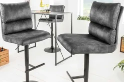 Höhenverstellbarer Barhocker COMFORT dunkelgrau Samt drehbar mit Lehne Metall schwarz