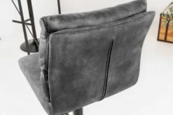 Höhenverstellbarer Barhocker COMFORT dunkelgrau Samt drehbar mit Lehne Metall schwarz