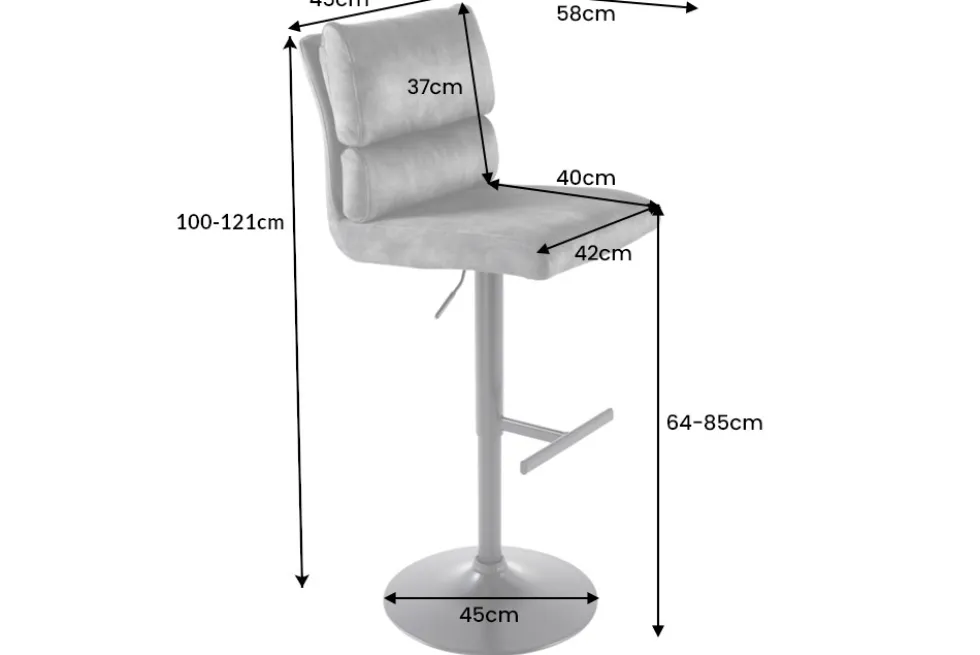 Höhenverstellbarer Barhocker COMFORT antik braun Microfaser drehbar mit Lehne Metall schwarz