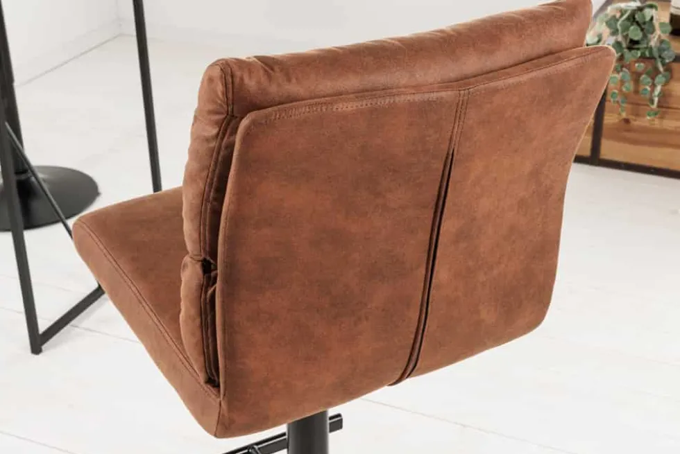 Höhenverstellbarer Barhocker COMFORT antik braun Microfaser drehbar mit Lehne Metall schwarz