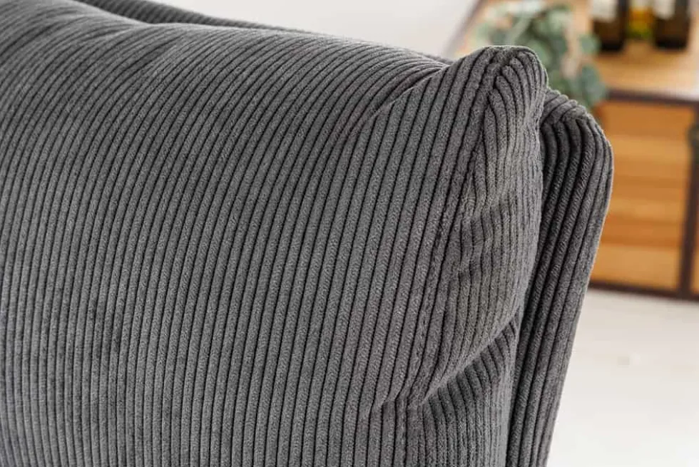 Höhenverstellbarer Barhocker COMFORT grau Cord drehbar mit Lehne Metall schwarz