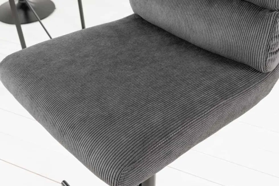 Höhenverstellbarer Barhocker COMFORT grau Cord drehbar mit Lehne Metall schwarz