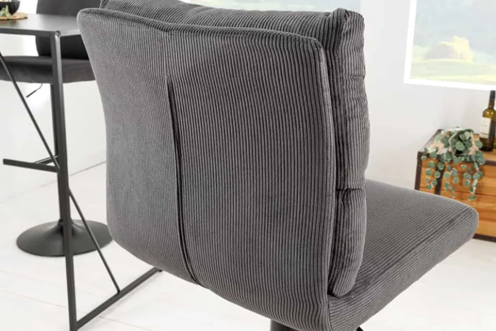 Höhenverstellbarer Barhocker COMFORT grau Cord drehbar mit Lehne Metall schwarz