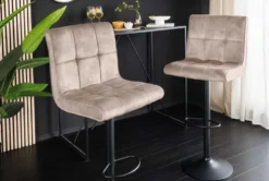 Höhenverstellbarer Barhocker MODENA champagner beige Samt Metall schwarz drehbar
