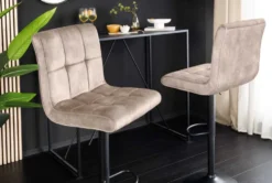 Höhenverstellbarer Barhocker MODENA champagner beige Samt Metall schwarz drehbar