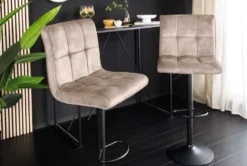 Höhenverstellbarer Barhocker MODENA champagner beige Samt Metall schwarz drehbar