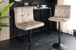 Höhenverstellbarer Barhocker MODENA champagner beige Samt Metall schwarz drehbar
