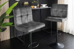 Höhenverstellbarer Barhocker MODENA grau Samt Metall schwarz drehbar
