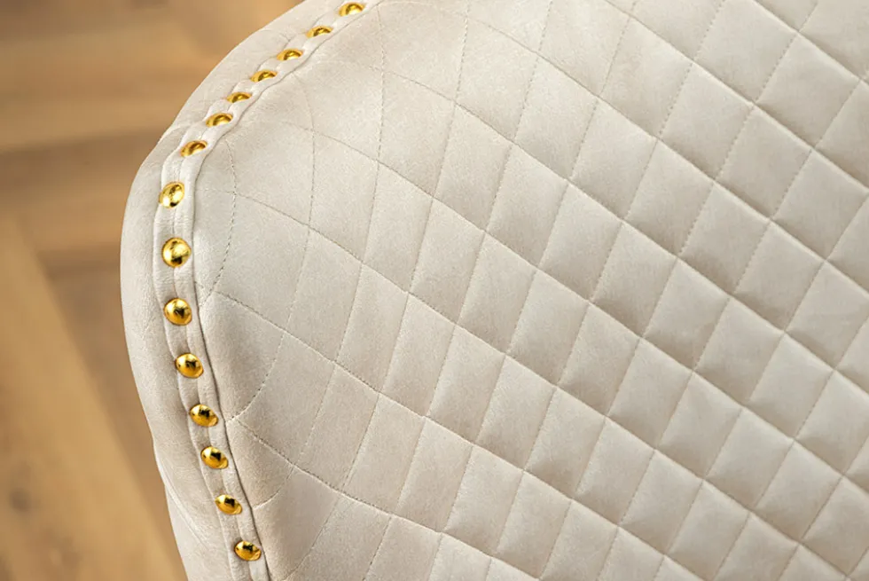 Höhenverstellbarer Barhocker CASTLE DELUXE beige Samt gold Edelstahl mit Löwenkopf