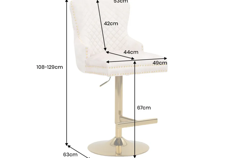 Höhenverstellbarer Barhocker CASTLE DELUXE beige Samt gold Edelstahl mit Löwenkopf
