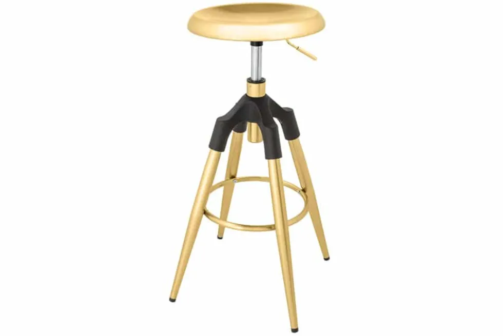 Höhenverstellbarer Barhocker INDUSTRIAL gold schwarz Metall rund drehbar Industrial Design