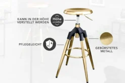 Höhenverstellbarer Barhocker INDUSTRIAL gold schwarz Metall rund drehbar Industrial Design