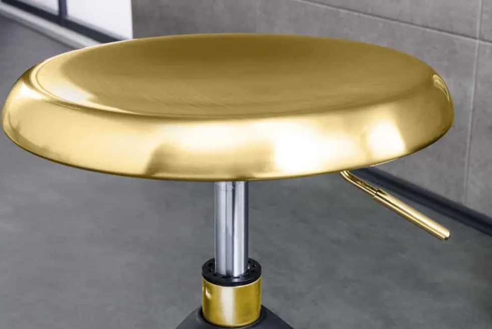 Höhenverstellbarer Barhocker INDUSTRIAL gold schwarz Metall rund drehbar Industrial Design