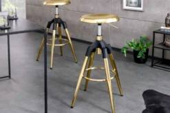Höhenverstellbarer Barhocker INDUSTRIAL gold schwarz Metall rund drehbar Industrial Design