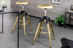 Höhenverstellbarer Barhocker INDUSTRIAL gold schwarz Metall rund drehbar Industrial Design