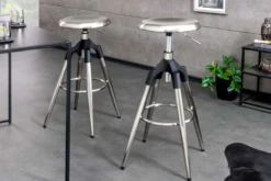 Höhenverstellbarer Barhocker INDUSTRIAL Chrom gebürstet silber schwarz Metall rund drehbar